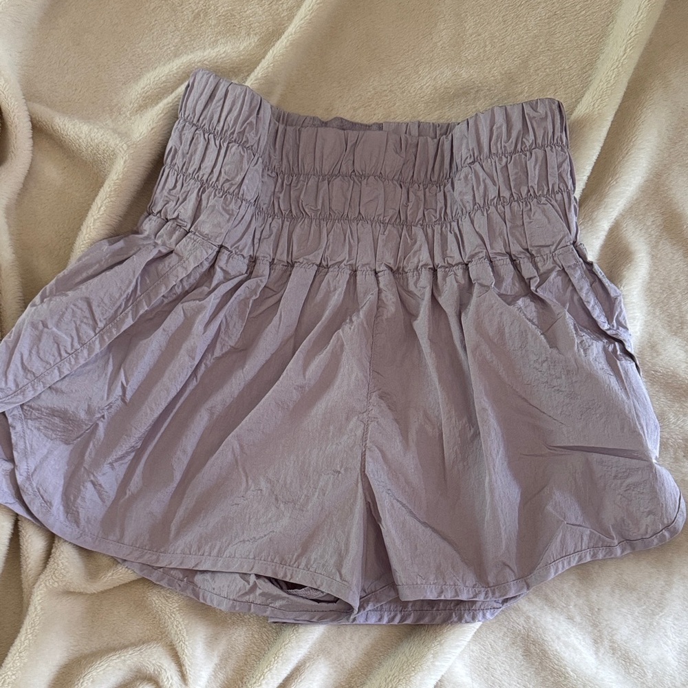 FP Movement by Free People Lavender Smocked High-Waist Athletic Shorts